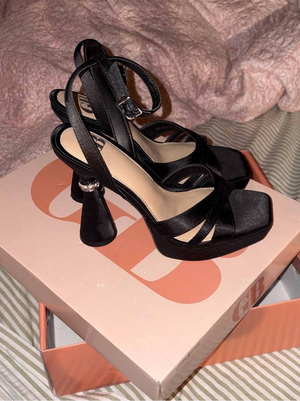 Gianni Bini Black Strappy Square-Toe Heeled Sandals
